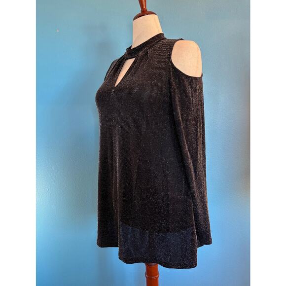 Boston Proper Black with Metallic Thread Open Cold Shoulder A-Line Top XL - Picture 8 of 9